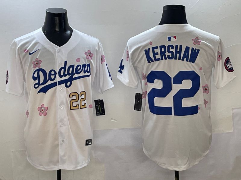 Men Los Angeles Dodgers #22 Kershaw White Sakura Edition 2025 Nike MLB Jersey style 3